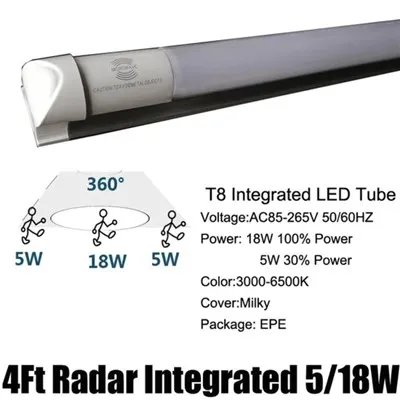 Mikrobangų jutiklis T8 LED lemputė