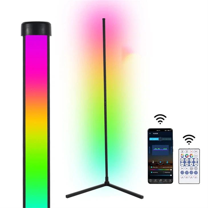 Išmaniojo telefono programėlė arba nuotolinė kampinė lempa 140 cm RGB LED grindų šviestuvas