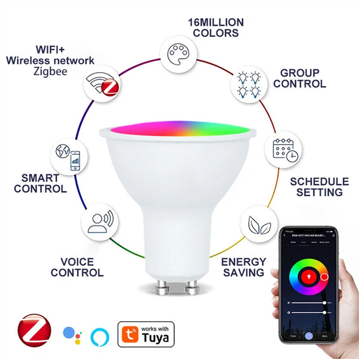 Smart Sensor RGB CW LED Bulbs: 5-9W, GU10/MR16, Voice/WiFi/Bluetooth Dimming suppliers